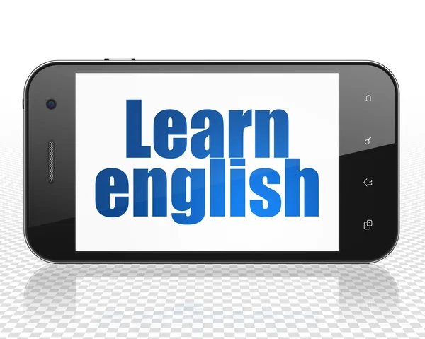 Concept d'apprentissage : Smartphone avec apprendre l'anglais à l'écran — Photo