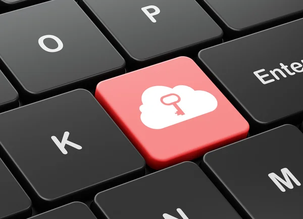 Concepto de red en la nube: Cloud With Key en el fondo del teclado del ordenador —  Fotos de Stock