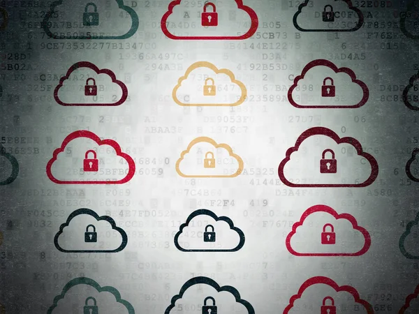 Cloud networking concept: Cloud With Padlock icons on Digital Paper background — Stock Photo, Image