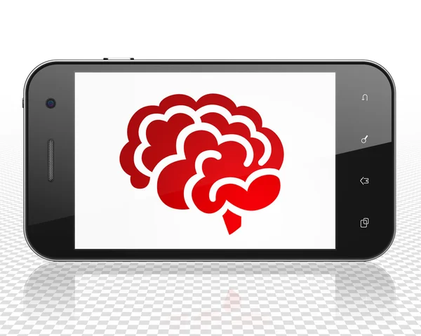 Concepto científico: Smartphone con cerebro en pantalla — Foto de Stock