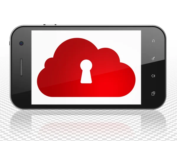 Concetto di cloud computing: Smartphone con cloud con buco della serratura sul display — Foto Stock