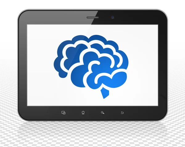 Концепція медицини: планшетний ПК Комп'ютер з мозком на дисплеї — стокове фото