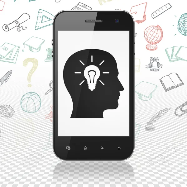 Education concept: Smartphone with Head With Light Bulb on display — 图库照片