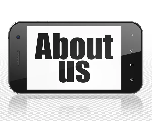 Marketing concept: Smartphone with About Us on display — Stock fotografie