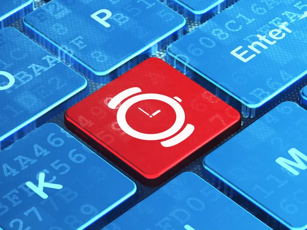 Timeline-Konzept: Uhr auf Computer-Tastatur Hintergrund — Stockfoto