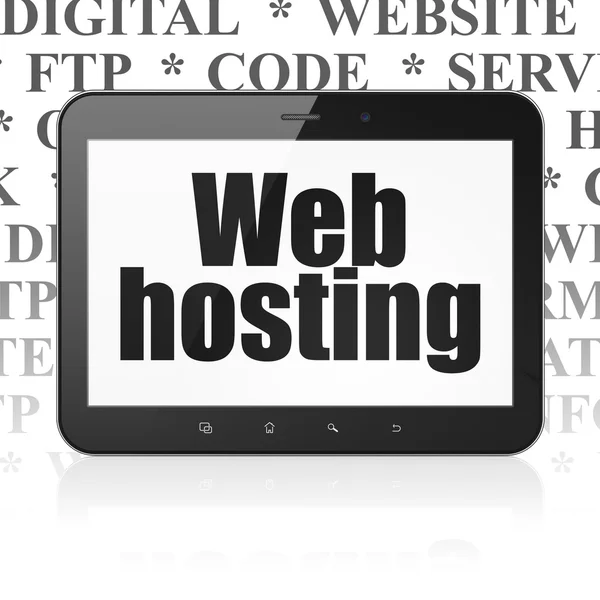 Web design concept: Tablet Computer with Web Hosting on display — Stok fotoğraf