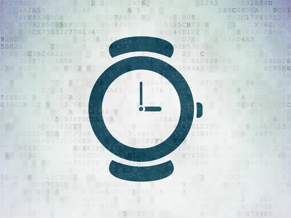 Conceito de tempo: Relógio de mão sobre fundo de papel digital — Fotografia de Stock