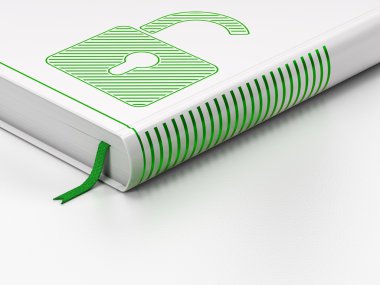Safety concept: closed book, Opened Padlock on white background