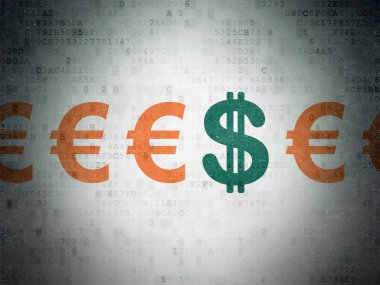 Para birimi kavramı: dijital kağıt arka plan üzerinde dolar simgesi