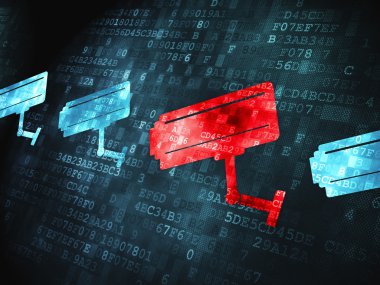 Koruma kavramı: Cctv kamera dijital arka plan üzerinde