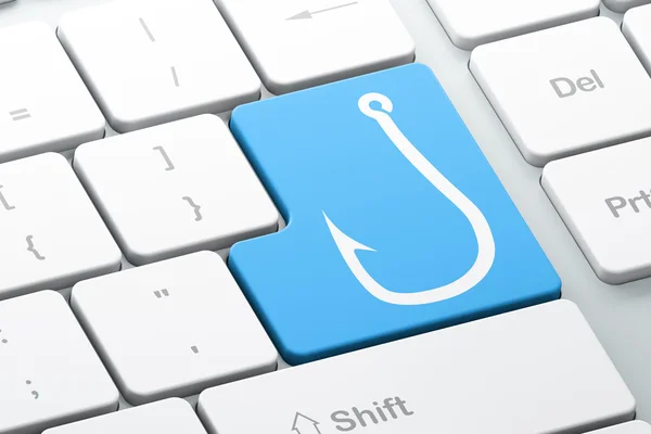 隐私权的概念: 计算机键盘背景上的渔钩 — 图库照片