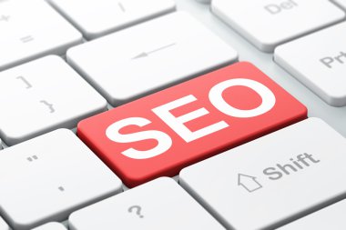 Web tasarım konsepti: Seo bilgisayar klavye arka plan üzerinde