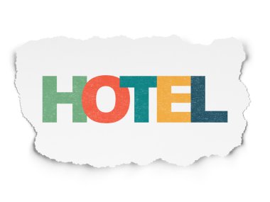 Tatil kavramı: yırtık kağıt arka plan üzerinde otel