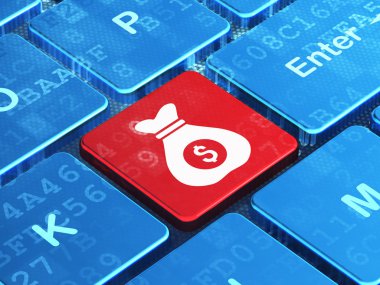 Ekonomi kavramı: para çantası bilgisayar klavye arka plan üzerinde