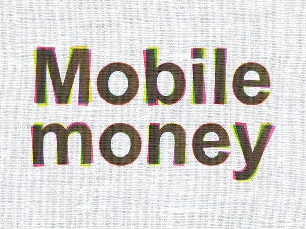 Concept de devise : Mobile Money sur fond de texture de tissu — Photo