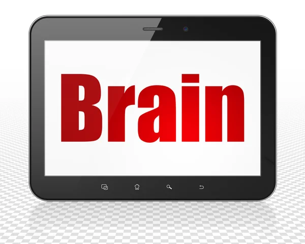 Medicine concept: Tablet Pc Computer with Brain on display — Stok fotoğraf
