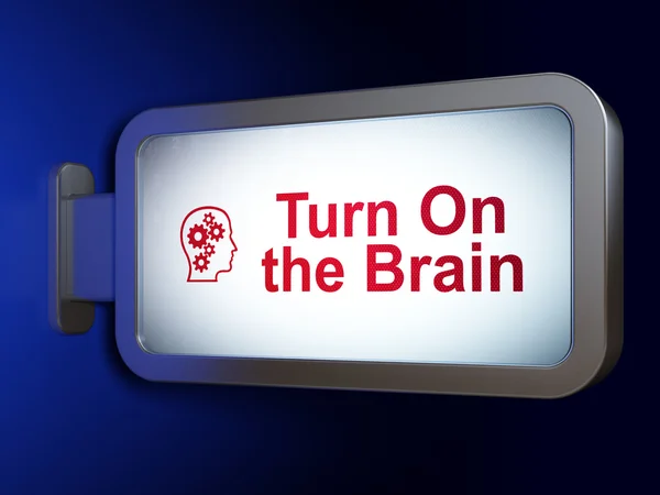 Education concept: Turn On The Brain and Head With Gears on billboard background — Stock fotografie