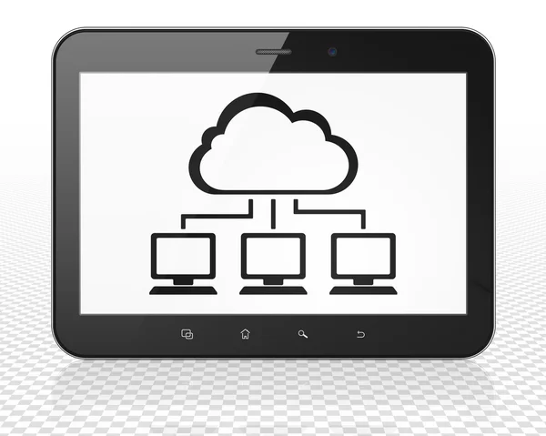 Concept de technologie Cloud : Tablet Pc Computer avec Cloud Network à l'écran — Photo