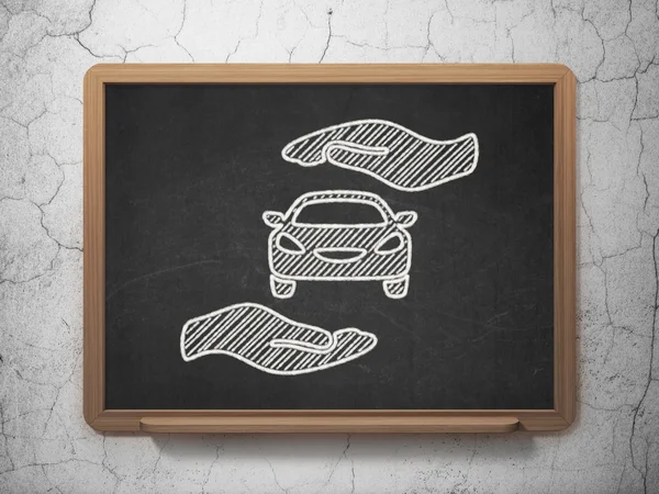Insurance concept: Car And Palm on chalkboard background — Φωτογραφία Αρχείου