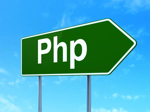 Концепция программирования: Php на фоне дорожных знаков — стоковое фото