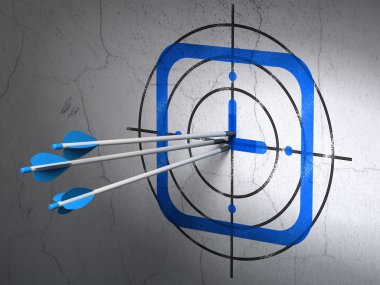 Time concept: arrows in Watch target on wall background