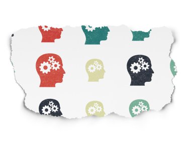 Business concept: Head With Gears icons on Torn Paper background