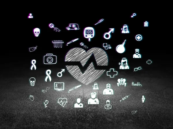 Medicine concept: Heart in grunge dark room — Stok fotoğraf