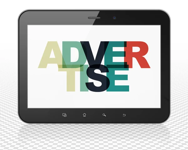 Werbekonzept: Tablet-PC mit Werbung auf dem Display — Stockfoto