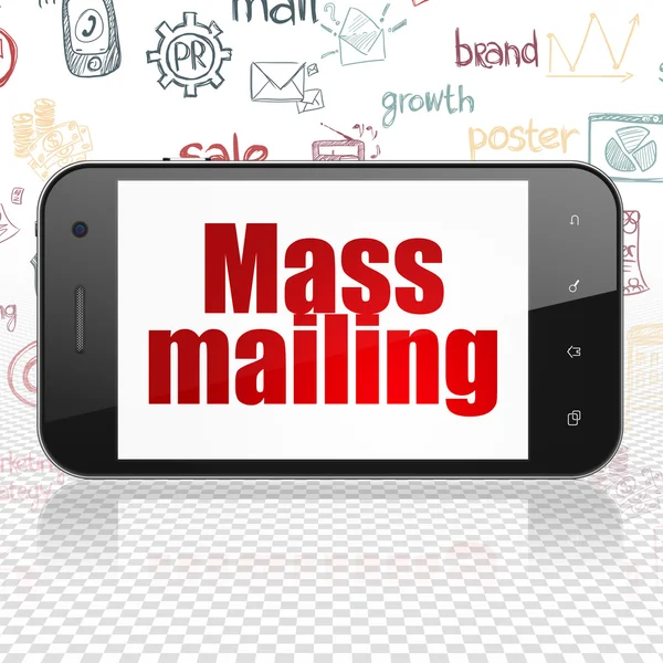 Marketing concept: Smartphone met massa Mailing op display — Stockfoto