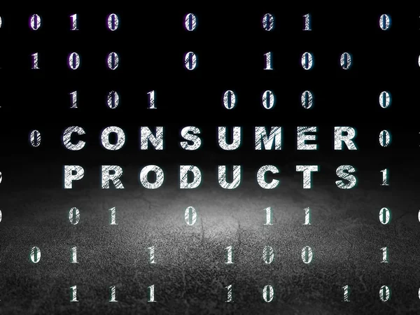 Finance koncept: konsumentprodukter i grunge mörkt rum — Stockfoto