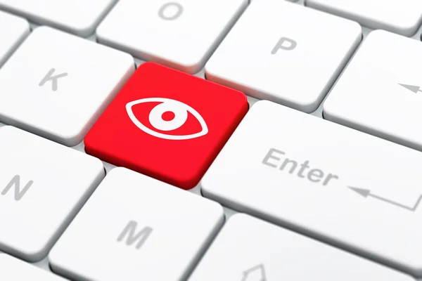 Privacy concept: Eye on computer keyboard background — Stock Photo, Image