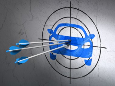 Tatil kavramı: araba hedef duvar arka plan üzerinde okları