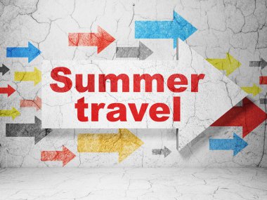 Vacation concept: arrow with Summer Travel on grunge wall background