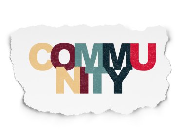 Social network concept: Community on Torn Paper background