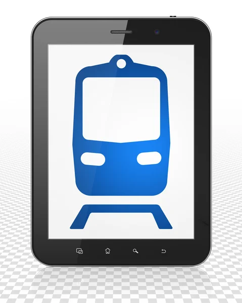 Tourism concept: Tablet Pc Computer with Train on display — Stok fotoğraf