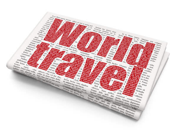 Tourism concept: Pixelated red text World Travel on Newspaper background