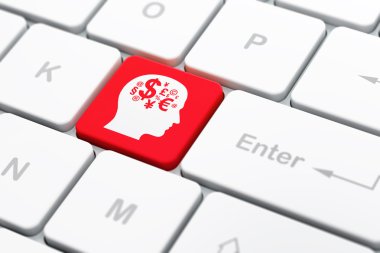 Studying concept: Head With Finance Symbol on computer keyboard background