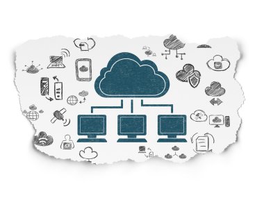 Cloud technology concept: Cloud Network on Torn Paper background