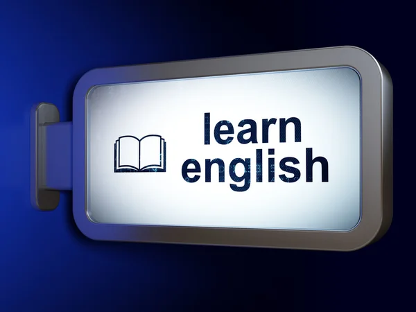 Studying concept: Learn English and Book on billboard background — 图库照片