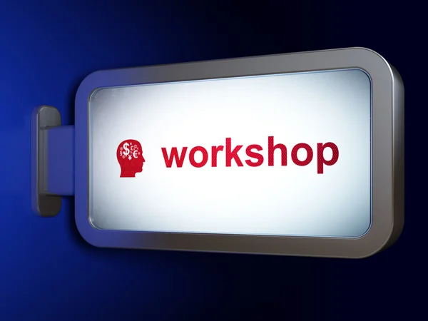 Education concept: Workshop and Head With Finance Symbol on billboard background — Stock fotografie