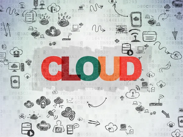 雲のネットワー キングの概念: デジタル ペーパーの背景に雲 — ストック写真