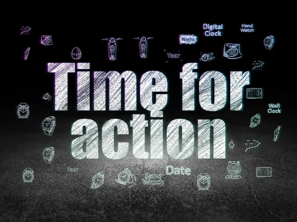 Time concept: Time for Action in grunge dark room — Stock fotografie