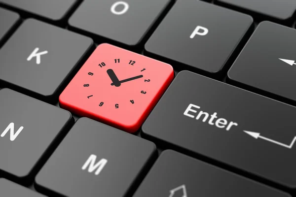 Tidslinjen koncept: klocka på dator tangentbord bakgrund — Stockfoto