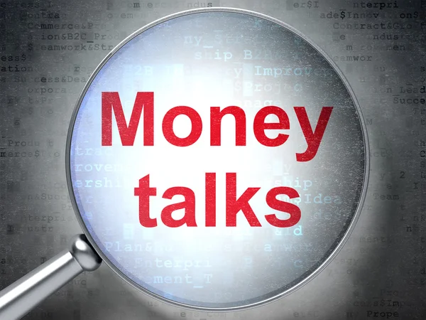 Ekonomi kavramı: para görüşmeler ile optik cam — Stok fotoğraf