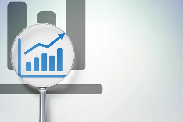 İş kavramı: büyüme grafik dijital arka plan üzerinde optik cam — Stok fotoğraf