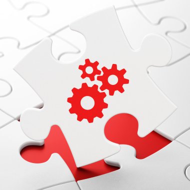 Data concept: Gears on puzzle background