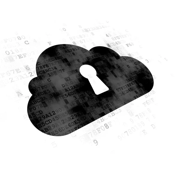 Concepto de computación en nube: Nube con ojo de cerradura sobre fondo digital —  Fotos de Stock