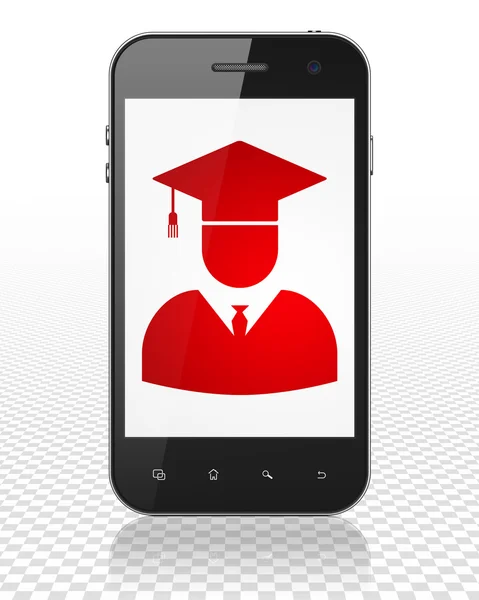 Concepto de aprendizaje: Smartphone con el estudiante en pantalla —  Fotos de Stock