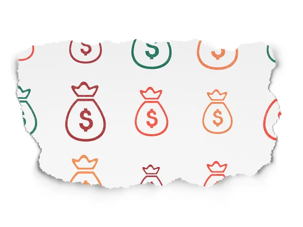 Money concept: Money Bag icons on Torn Paper background — Zdjęcie stockowe