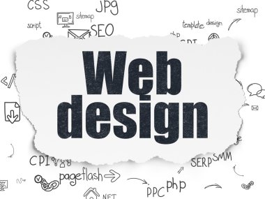 Web Tasarım: Web Tasarım yırtılmış kağıt arka plan üzerinde